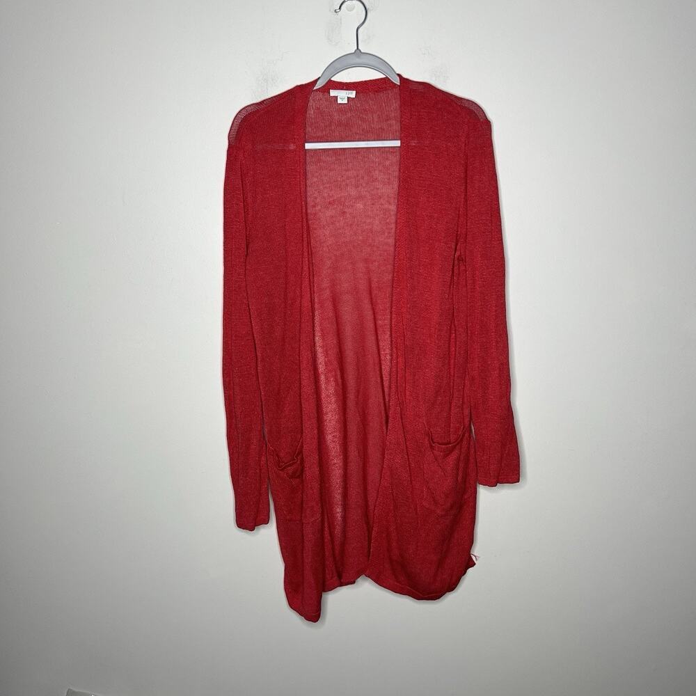 J Jill Sweater Womens Medium‎ Redish Orangish Linen Blend Open Cardigan *Flaw